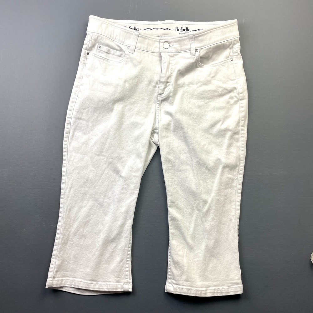 Rafaella Womens 10 White Capri Denim Stretch Elastic Waist Casual Weekend Pants